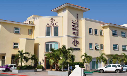 Picture of a major Hospital in beautiful Cabo San Lucas, Mexico.  The picture shows a large sprawling medical complex with light tan colors.
